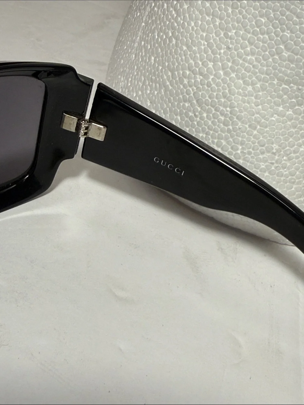 Vintage Gucci Black Sunglasses with Dark Lenses and Logo Temples